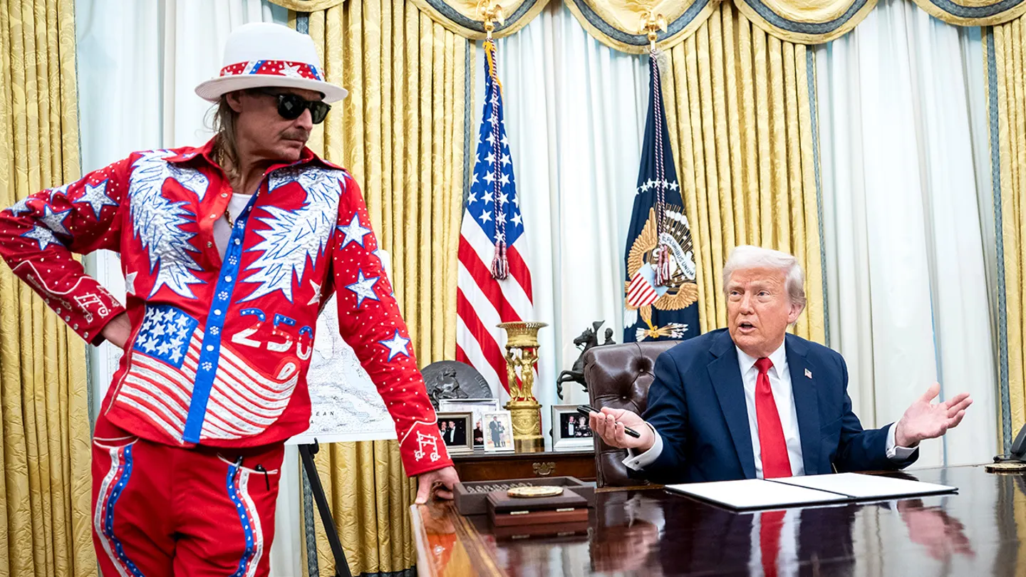 President Donald Trump, with singer Kid Rock by his side